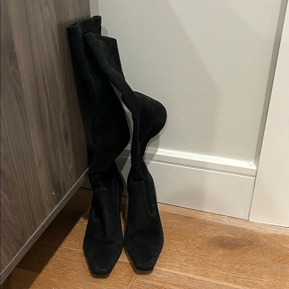 Cole Haan Black Knee Length pull on Suede Boots, Size 8